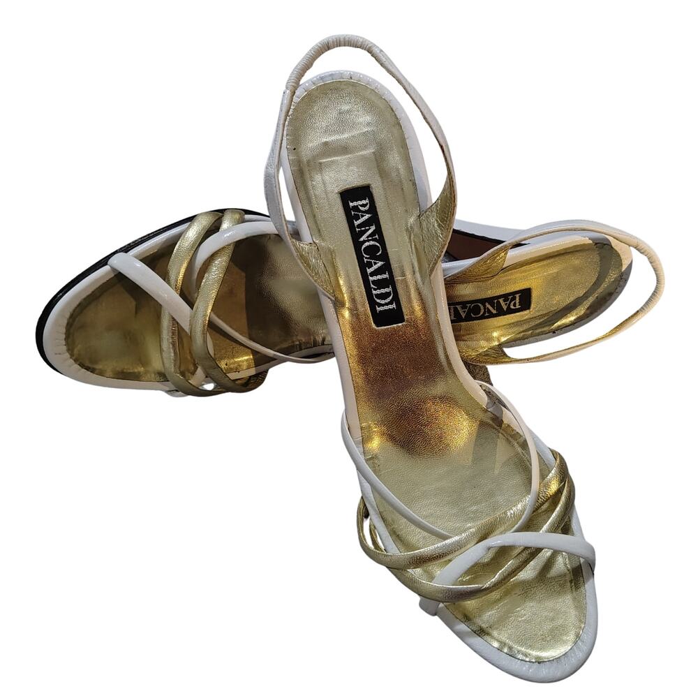 80s Sexy Italian White Leather Strappy High Heels 4 Inch Heel Size 7 1/2 AA